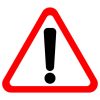 Exclamation point sign in red triangle. Vector icon.